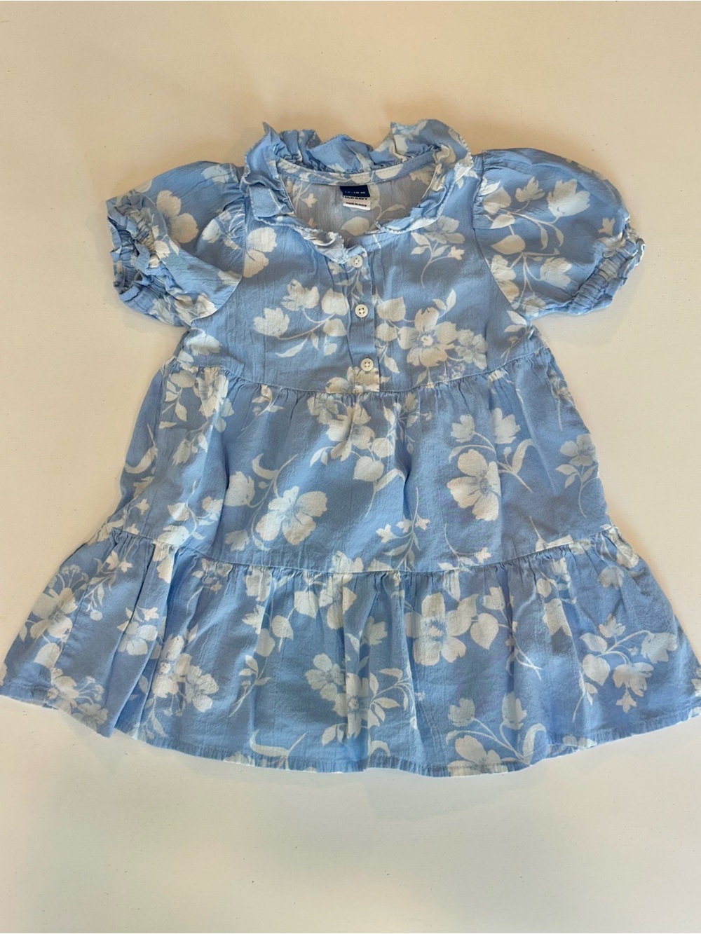 Old Navy Blue and White Floral Tiered Dress with Ruffle Collar